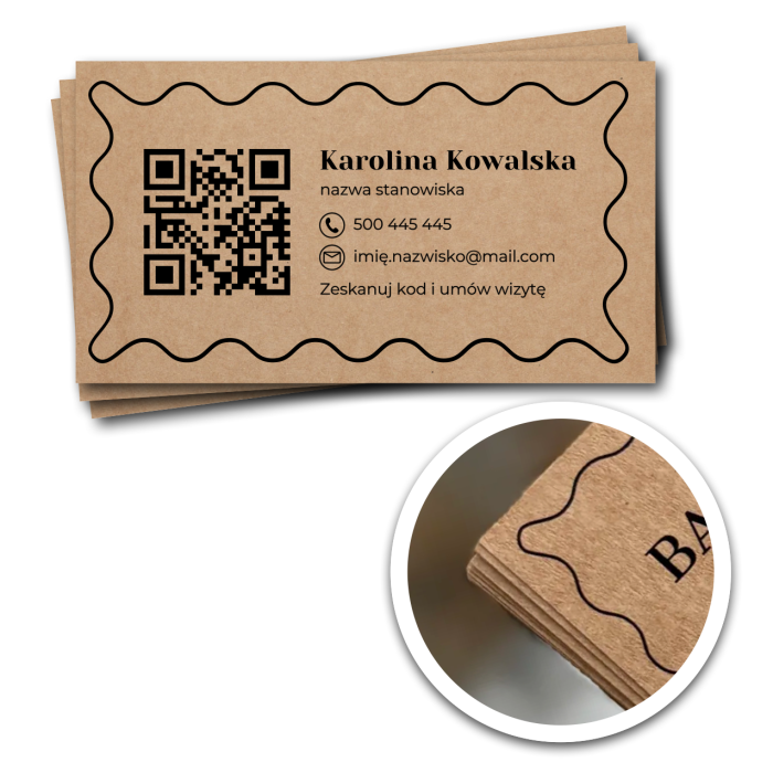 Wizytówki  90x50 kraft imienne i kod qr z wavy ramka.png