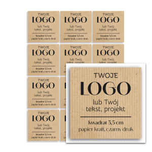 Naklejki z logo kwadrat 35mm, brązowe eko kraft etykiety samoprzylepne