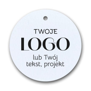Białe Okrągłe Metki Eko z Twoim Logo, średnica 50mm, otwór