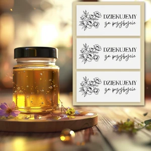 Naklejki ślubne na małe słoiczki na miód, białe 2,5x5cm, 24 sztuki