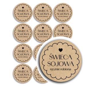 Naklejki na świece sojowe 35mm | brązowe Kraft | z ozdobną ramką 24 sztuki