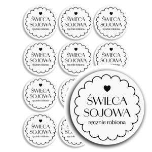 Naklejki na świece sojowe 35mm | Białe Matowe | Ramka Scallop | 24 szt.