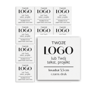 Naklejki z logo kwadrat 35mm, białe eko etykiety samoprzylepne
