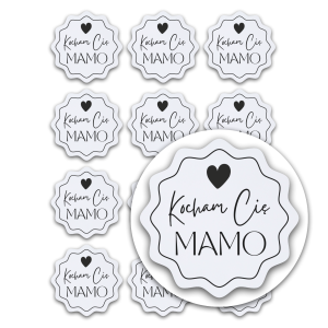 Naklejki na Dzień Mamy – białe Eko Etykiety 36mm falowana krawędź (24 szt.)
