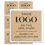 Naklejki z logo kwadrat 50mm, brązowe eko kraft etykiety samoprzylepne