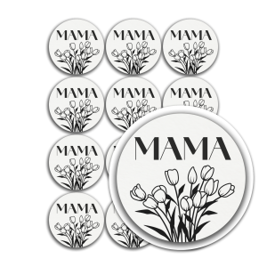 Okrągłe Naklejki „Mama” – białe eko, średnica 35mm